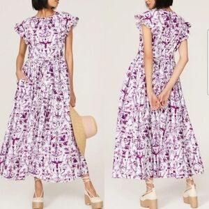 Patou Ruffle Sleeve Maxi Dress Organic Cotton Poplin Pink “Stories and Tales" 34